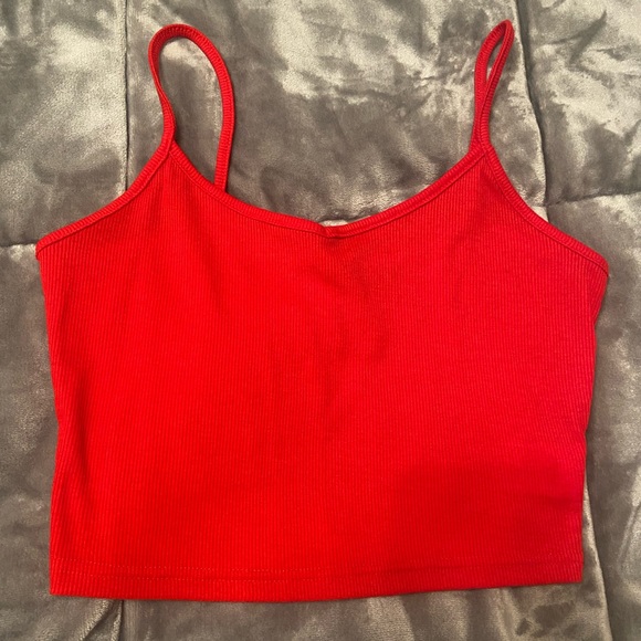 Red Rib Knit Cropped Cami Top - Picture 2 of 4